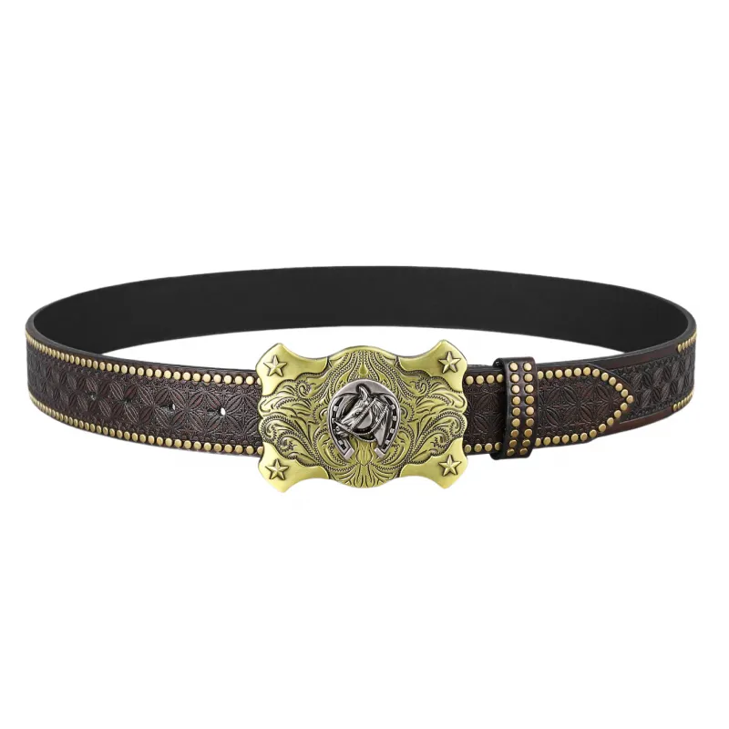 Men's Vintage Embossed Rivet Western Cowboy Leather Belt 68901068M sold by Manly product image thumbnail 3