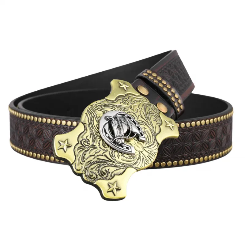Men's Vintage Embossed Rivet Western Cowboy Leather Belt 68901068M sold by Manly product image thumbnail 2