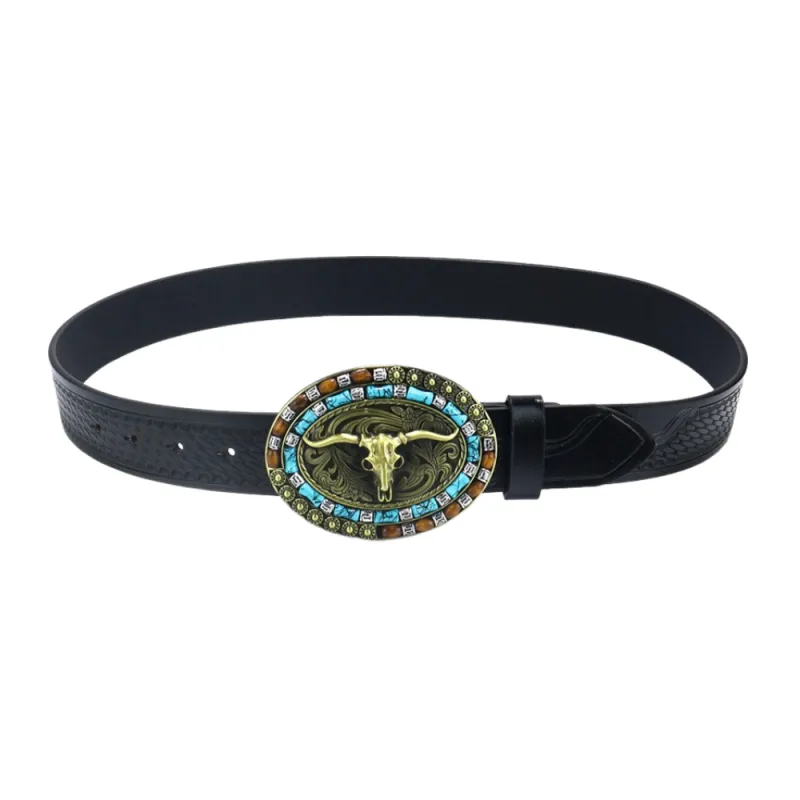 Men's Vintage Bull Head Western Cowboy Leather Belt 90039132M sold by Manly product image thumbnail 2