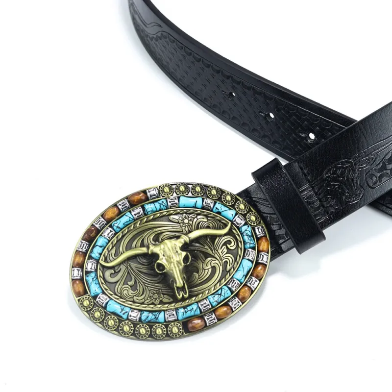 Men's Vintage Bull Head Western Cowboy Leather Belt 90039132M sold by Manly product image thumbnail 4