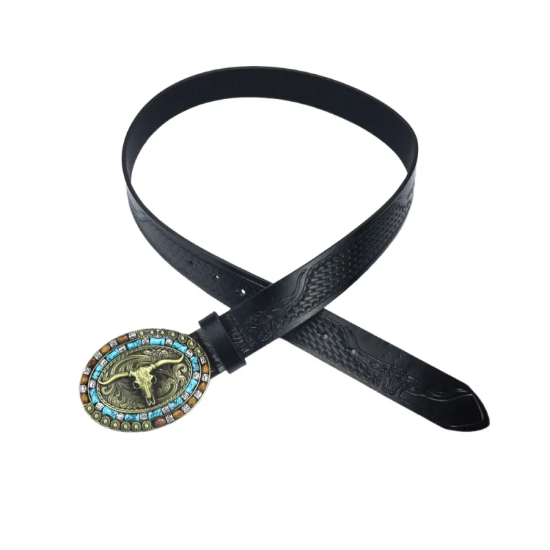 Men's Vintage Bull Head Western Cowboy Leather Belt 90039132M sold by Manly product image thumbnail 3