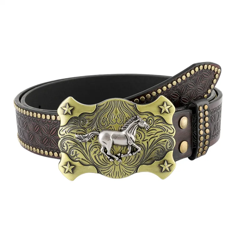 Men's Vintage Embossed Western Cowboy Leather Belt 67636191M sold by Manly