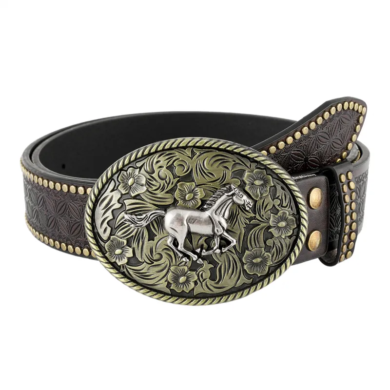 Men's Vintage Embossed Western Cowboy Leather Belt 00338305M sold by Manly