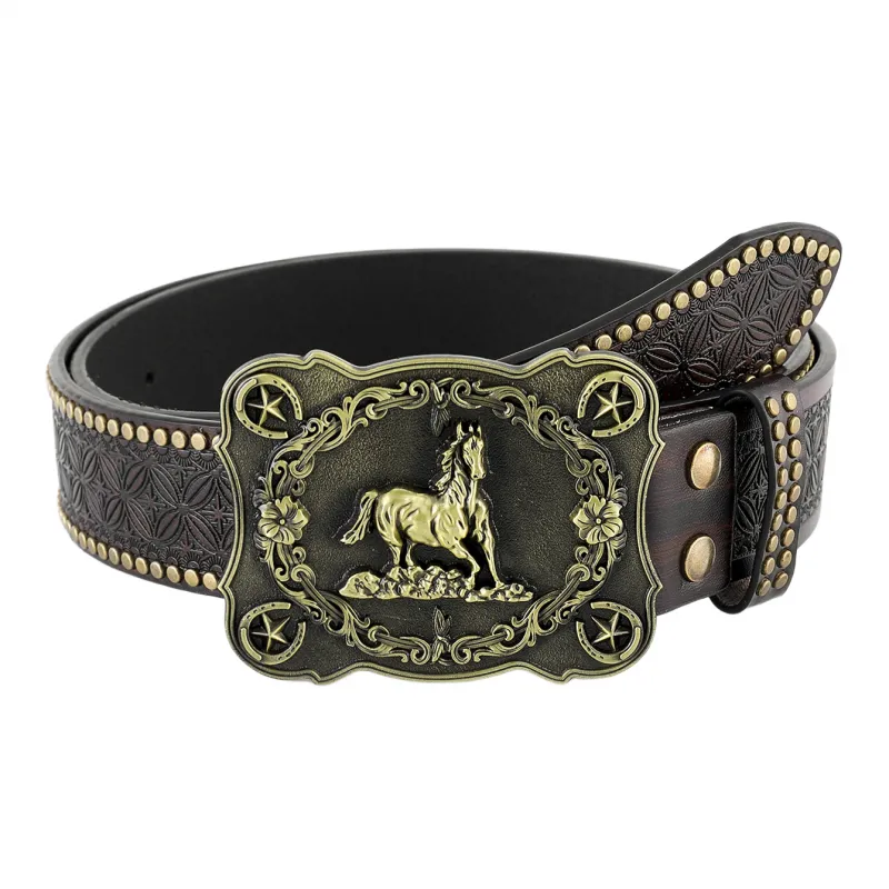 Men's Vintage Embossed Western Cowboy Leather Belt 64138481M sold by Manly