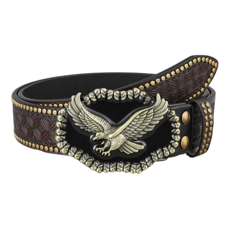 Men's Vintage Embossed Rivet Western Cowboy Leather Belt 35824226M sold by Manly
