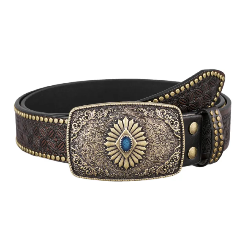 Men's Vintage Embossed Rivet Western Cowboy Leather Belt 83246263M sold by Manly