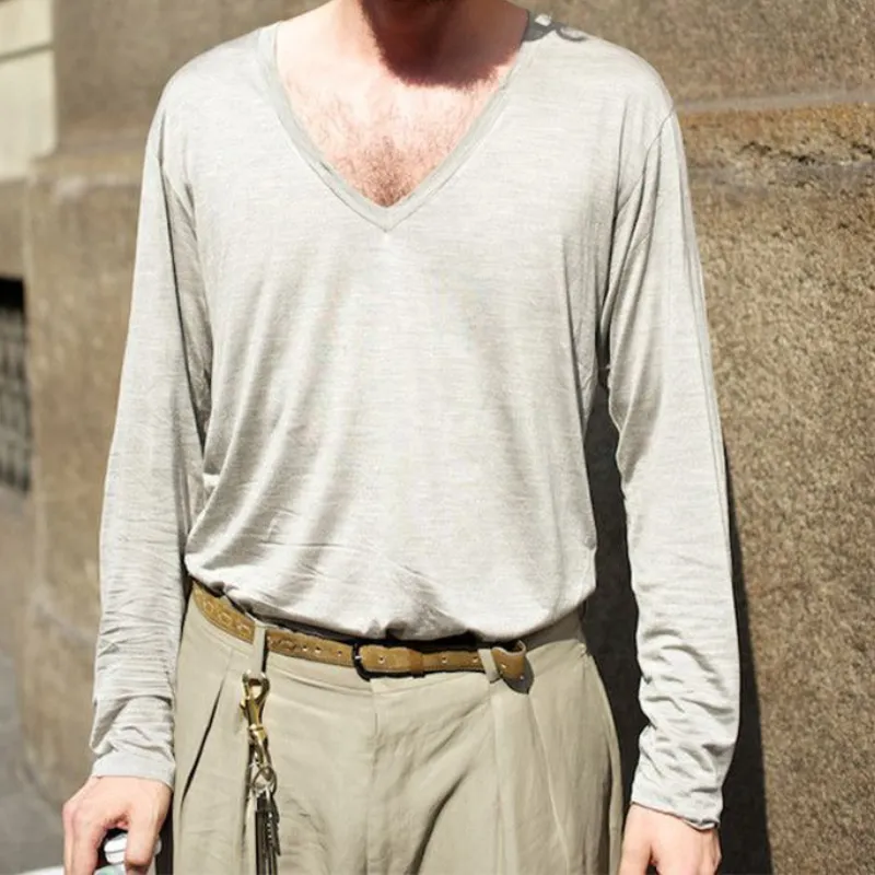 Men's Casual V-neck Modal Cotton Long Sleeve T-shirt 02448394K sold by Manly product image thumbnail 2