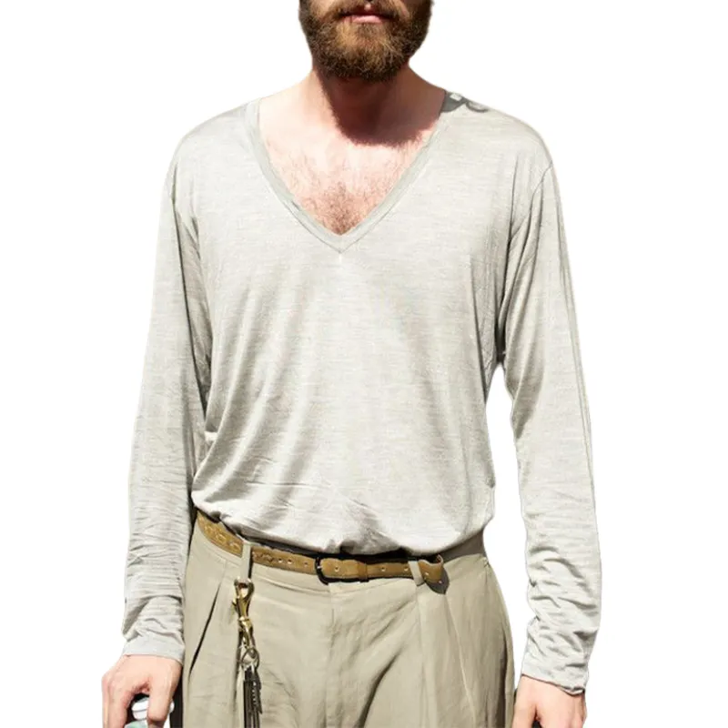 Men's Casual V-neck Modal Cotton Long Sleeve T-shirt 02448394K sold by Manly