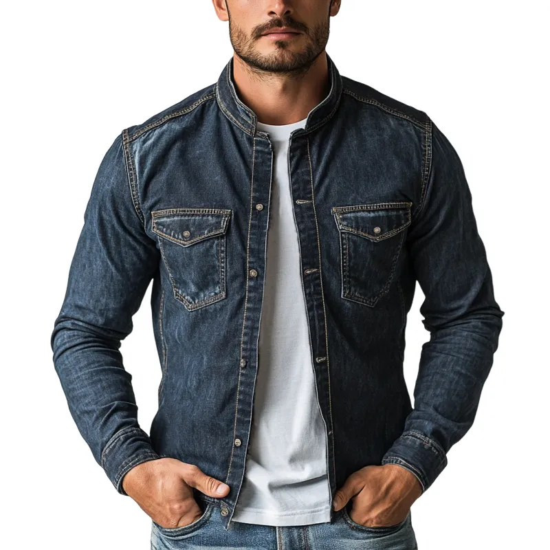 Men's Vintage Washed Denim Stand Collar Jacket 67016883Y sold by Manly