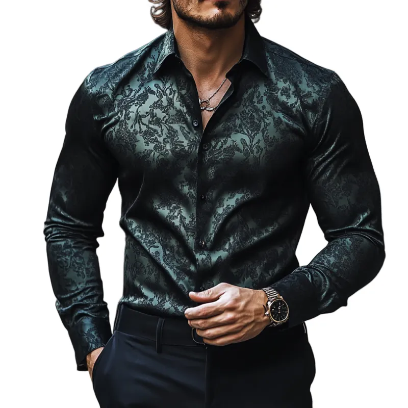 Men's Retro Graphic Print Satin Lapel Long Sleeve Shirt 30816860Z sold by Manly