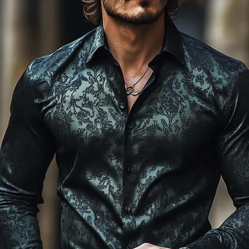 Men's Retro Graphic Print Satin Lapel Long Sleeve Shirt 30816860Z sold by Manly product image thumbnail 3