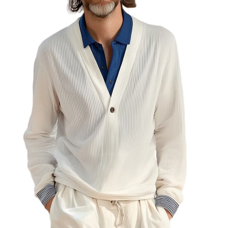 Men's Fashion Solid Striped V Neck Long Sleeve Casual T-shirt 39468902Z sold by Manly