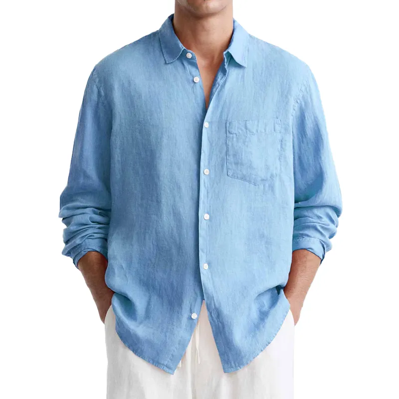 Men's Solid Loose Lapel Chest Pocket Long Sleeve Shirt 32285043Z sold by Manly