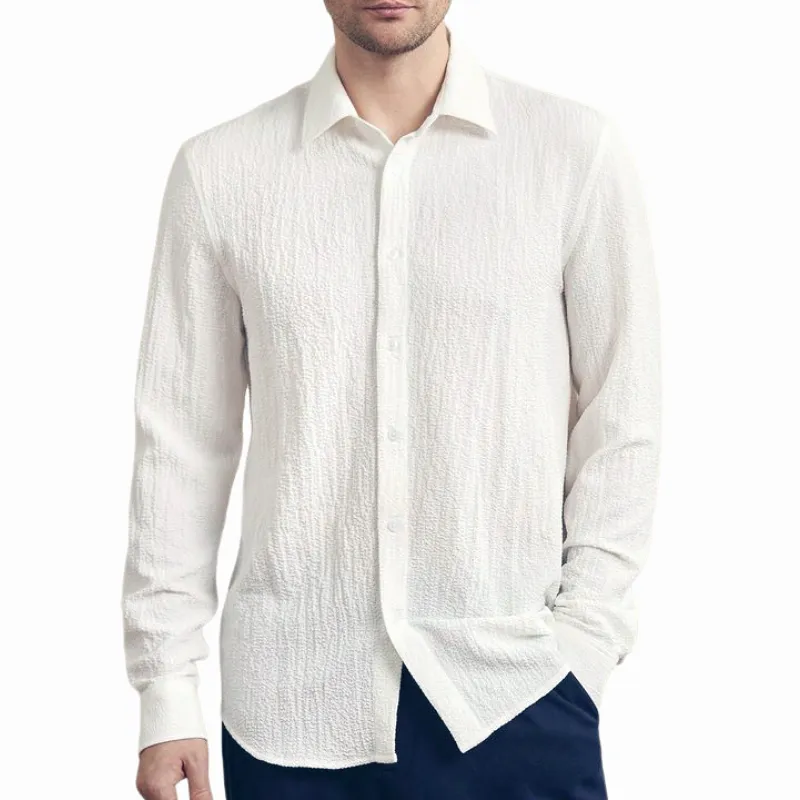 Men's Fashion Chiffon Texture Lapel Long Sleeve Shirt 74867500F sold by Manly product image thumbnail 3