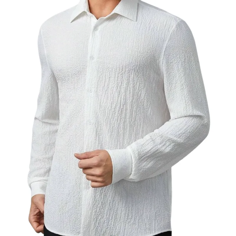 Men's Fashion Chiffon Texture Lapel Long Sleeve Shirt 74867500F sold by Manly product image thumbnail 2