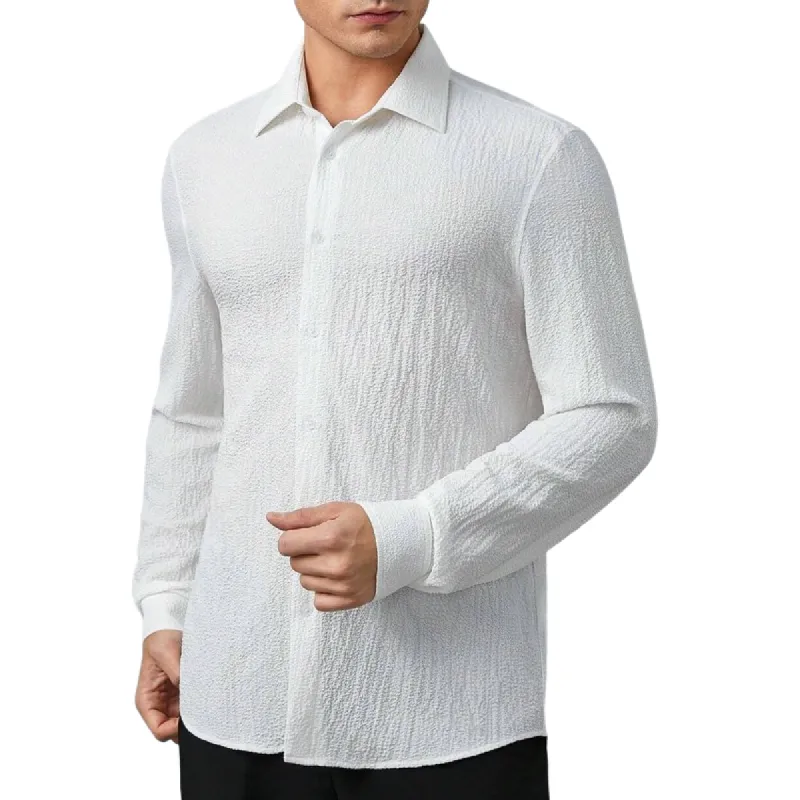 Men's Fashion Chiffon Texture Lapel Long Sleeve Shirt 74867500F sold by Manly