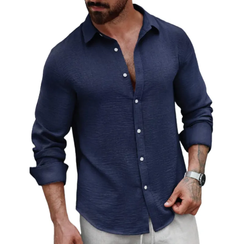 Men's Comfortable Skin-friendly Lapel Long-sleeved Shirt 34969000F sold by Manly