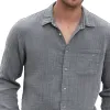 Men's Solid Cotton And Linen Lapel Chest Pocket Long Sleeve Casual Shirt 21542291Z sold by Manly