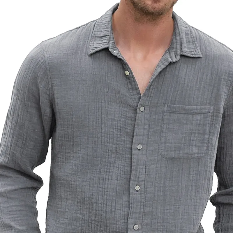 Men's Solid Cotton And Linen Lapel Chest Pocket Long Sleeve Casual Shirt 21542291Z sold by Manly product image thumbnail 2