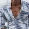 Men's Fashion Striped Stand Collar Long Sleeve Shirt 44941690Z sold by Manly