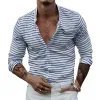 Men's Fashion Striped Stand Collar Long Sleeve Shirt 44941690Z sold by Manly