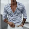 Men's Fashion Striped Stand Collar Long Sleeve Shirt 44941690Z sold by Manly