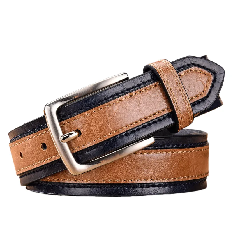 Men's Vintage Colorblock Pin Buckle Leather Belt 71650113U sold by Manly