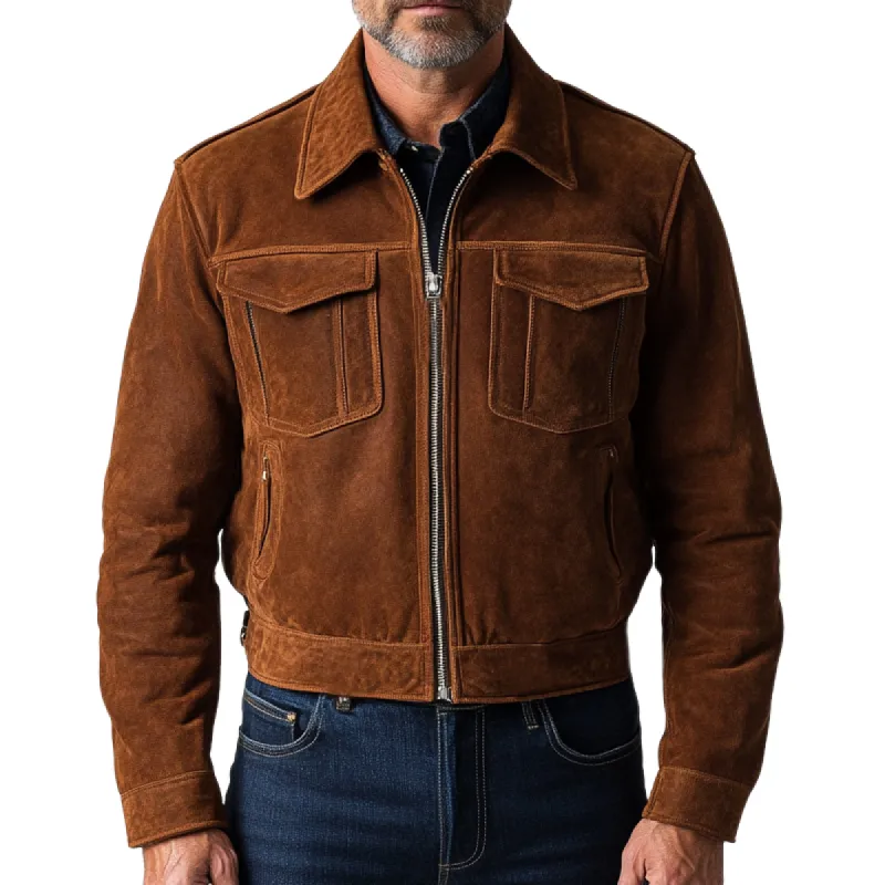 Men's Vintage Slim Fit Brown Suede Cropped Jacket 93587587U sold by Manly