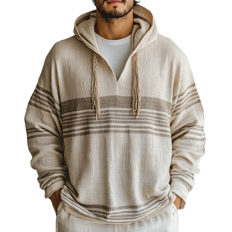 Men's Casual Loose Cotton and Linen Long Sleeve Hoodie 91032621U sold by Manly
