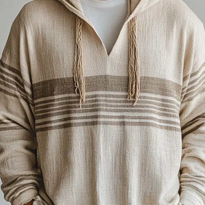 Men's Casual Loose Cotton and Linen Long Sleeve Hoodie 91032621U sold by Manly product image thumbnail 3
