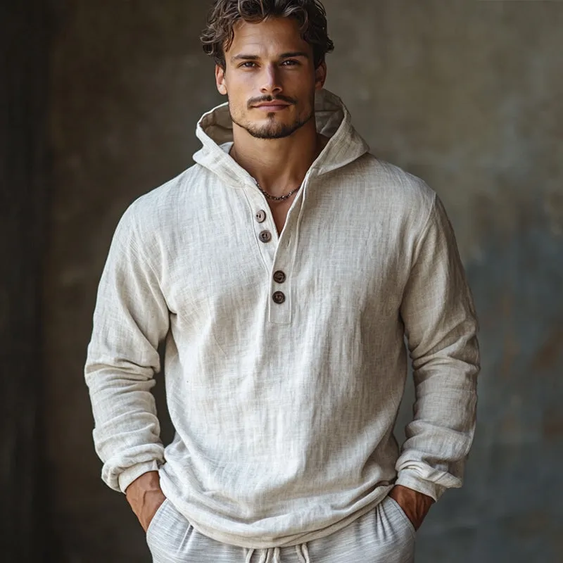 Men's Skin-friendly Cotton and Linen Long-sleeved Hoodie 95678739U sold by Manly product image thumbnail 2