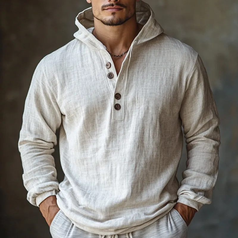 Men's Skin-friendly Cotton and Linen Long-sleeved Hoodie 95678739U sold by Manly product image thumbnail 3