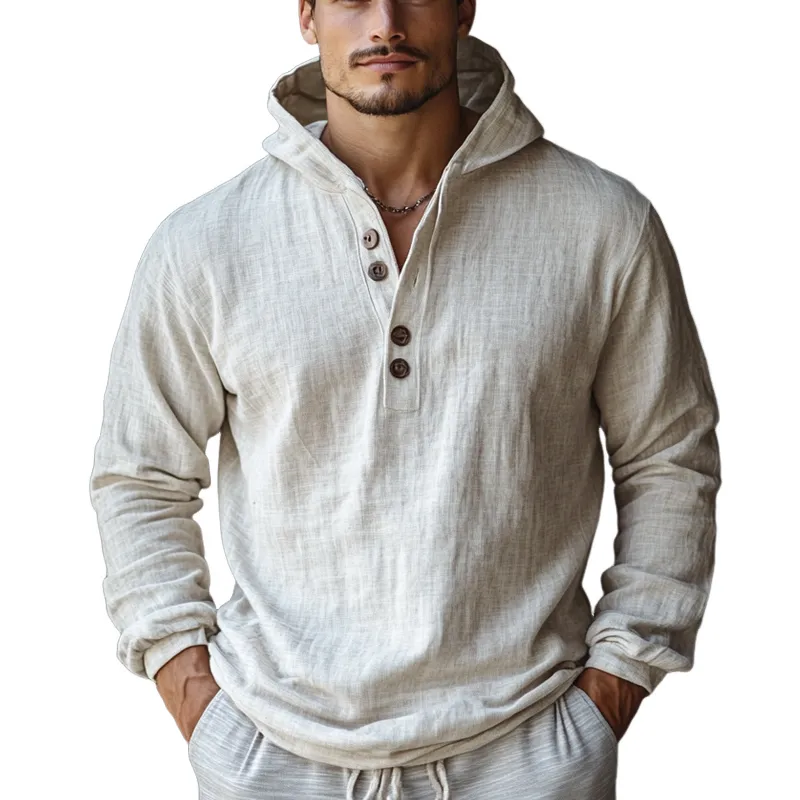 Men's Skin-friendly Cotton and Linen Long-sleeved Hoodie 95678739U sold by Manly