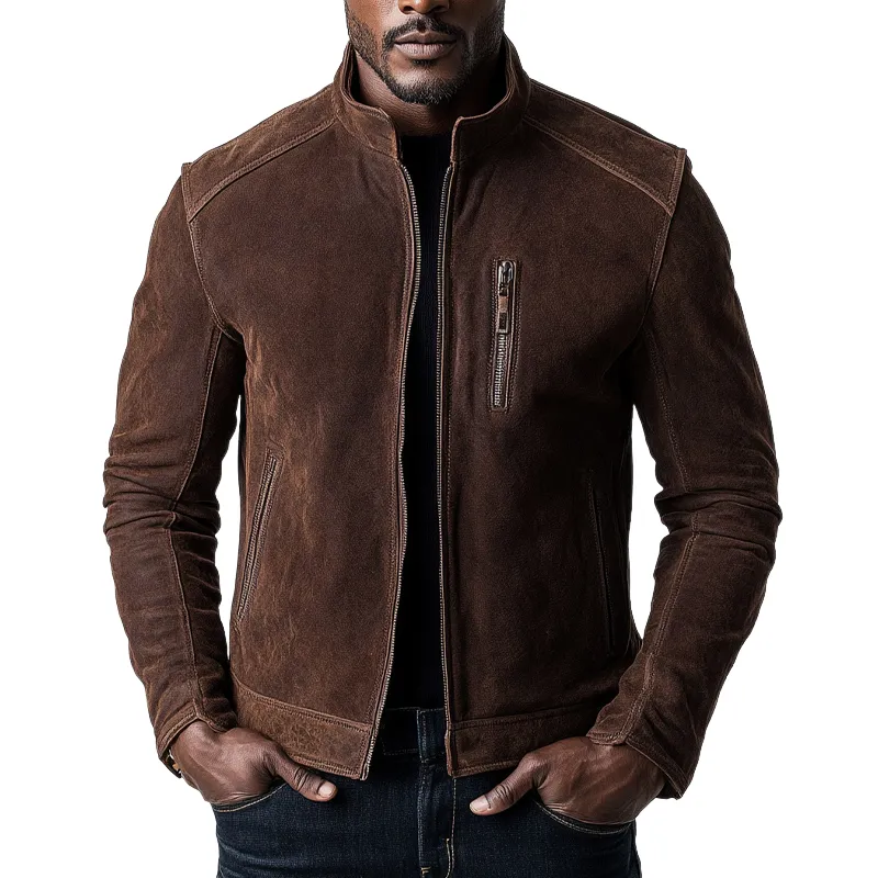 Men's Vintage Slim Fit Coffee Suede Stand Collar Jacket 43381029U sold by Manly