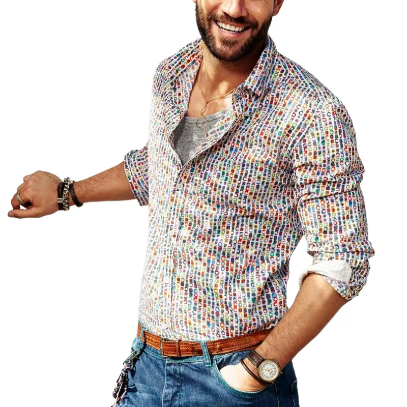 Men's Casual Loose Colorful Vibrant Print Long Sleeve Shirt 70839153U sold by Manly