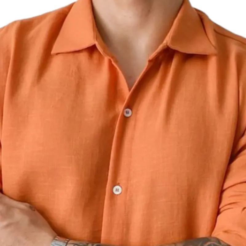 Men's Fashion Solid Color Lapel Cotton Linen Long Sleeve Shirt 67830788F sold by Manly product image thumbnail 3