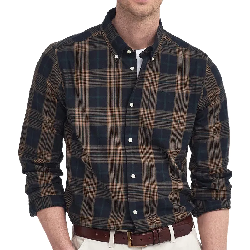 Men's Casual Plaid Slim Lapel Cotton and Linen Long Sleeve Shirt 75956705F sold by Manly