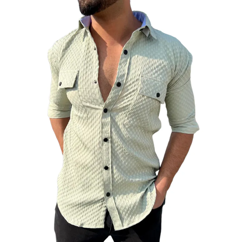 Men's Casual Lapel Waffle Long Sleeve Shirt 56060364F sold by Manly