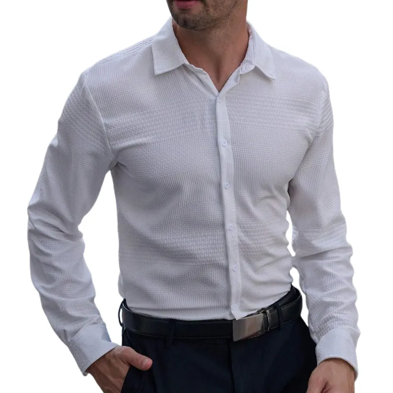 Men's Stylish Textured Long-sleeved Lapel Shirt 82788610F sold by Manly