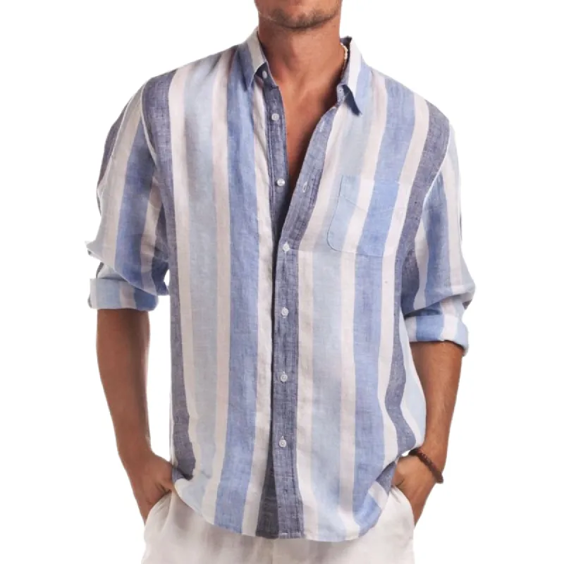 Men's Stylish Striped Lapel Long-sleeved Shirt 57218080F sold by Manly