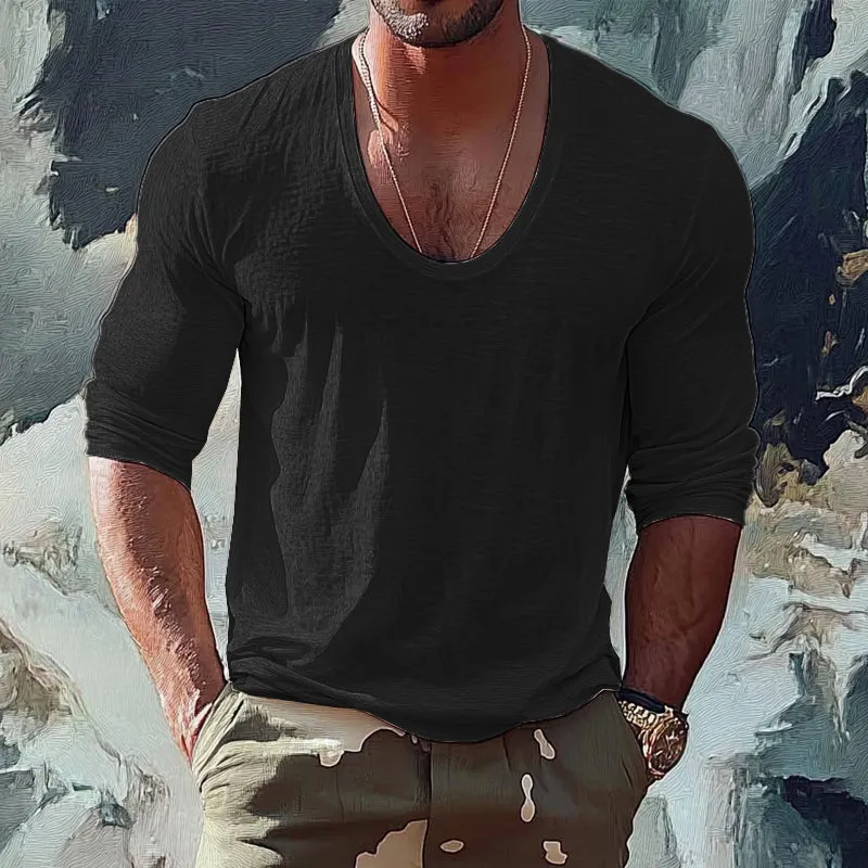 Men's Cotton and Linen Round Neck Long Sleeve T-shirt 99601089X sold by Manly product image thumbnail 2