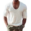 Men's Cotton and Linen Round Neck Long Sleeve T-shirt 99601089X sold by Manly