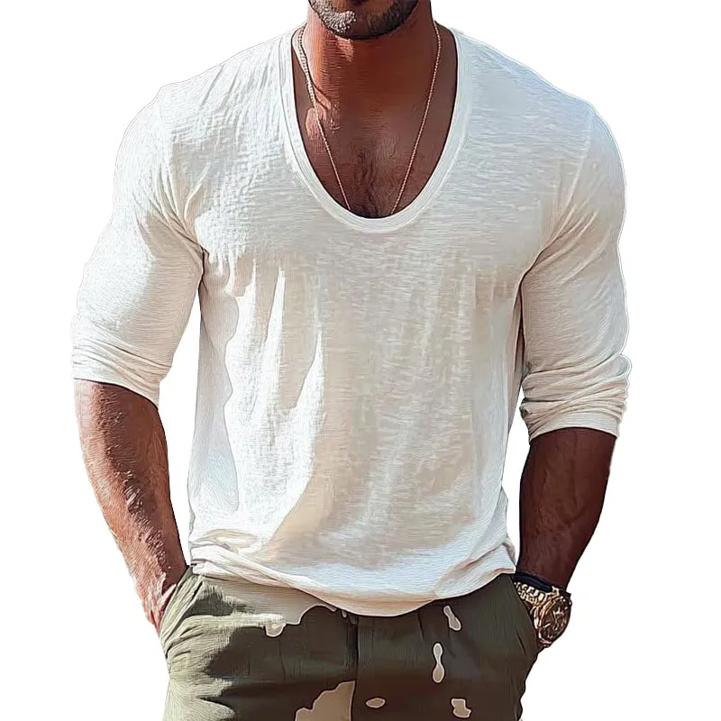 Men's Cotton and Linen Round Neck Long Sleeve T-shirt 99601089X sold by Manly product image thumbnail 4