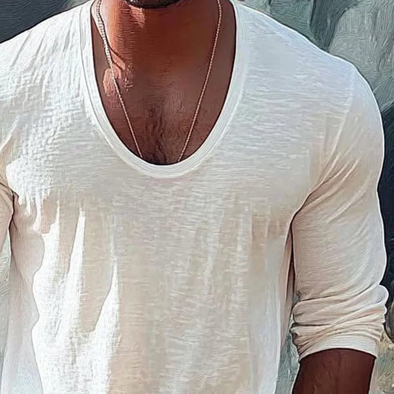 Men's Cotton and Linen Round Neck Long Sleeve T-shirt 99601089X sold by Manly product image thumbnail 5