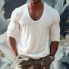 Men's Cotton and Linen Round Neck Long Sleeve T-shirt 99601089X sold by Manly