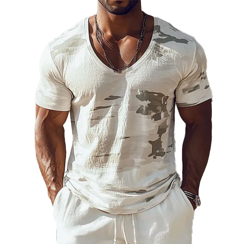 Men's Camouflage Print Long Sleeve V-Neck T-Shirt 12887190X sold by Manly