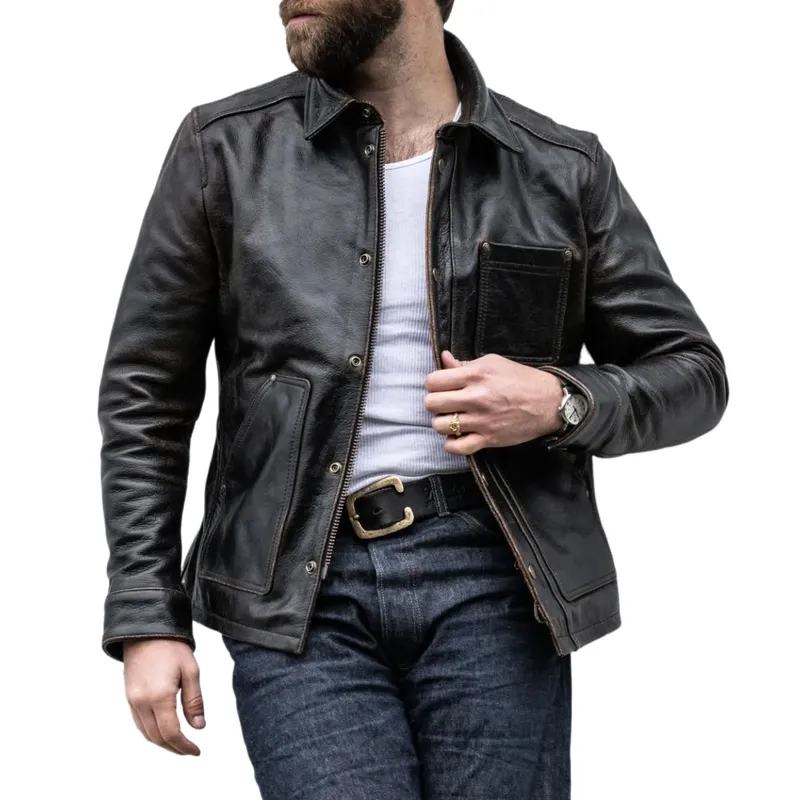Men's Vintage Multi Pocket Biker Leather Jacket 89794241Y sold by Manly