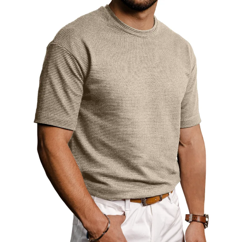 Men's Fashion Waffle Round Neck Short Sleeve T-Shirt 51608379Y sold by Manly