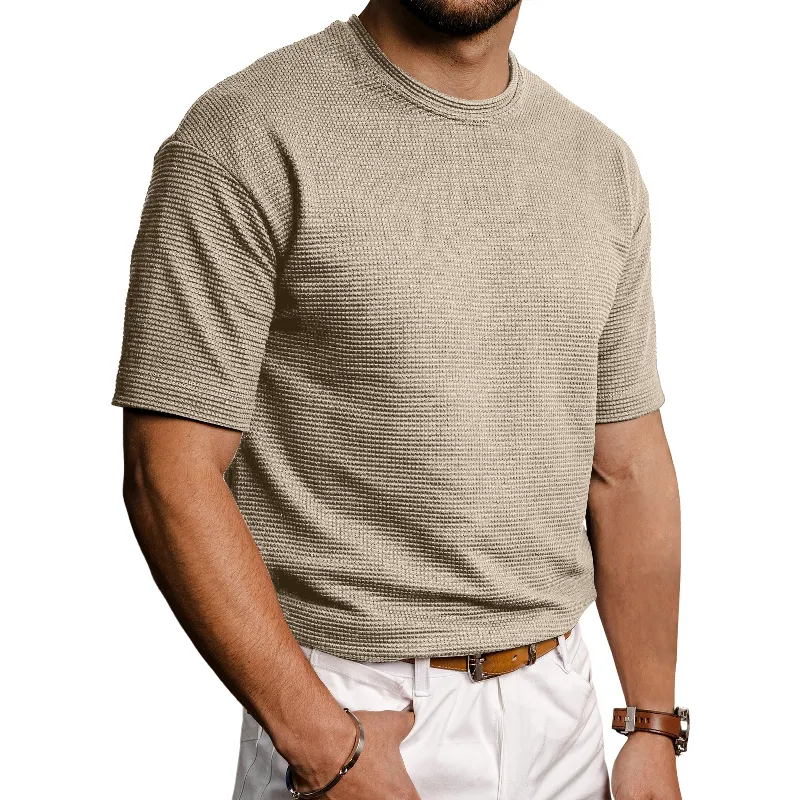 Men's Fashion Waffle Round Neck Short Sleeve T-Shirt 51608379Y sold by Manly
