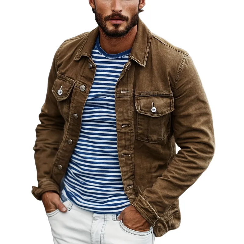 Men's Vintage Washed Lapel Multi Pocket Cargo Jacket 81178138Y sold by Manly